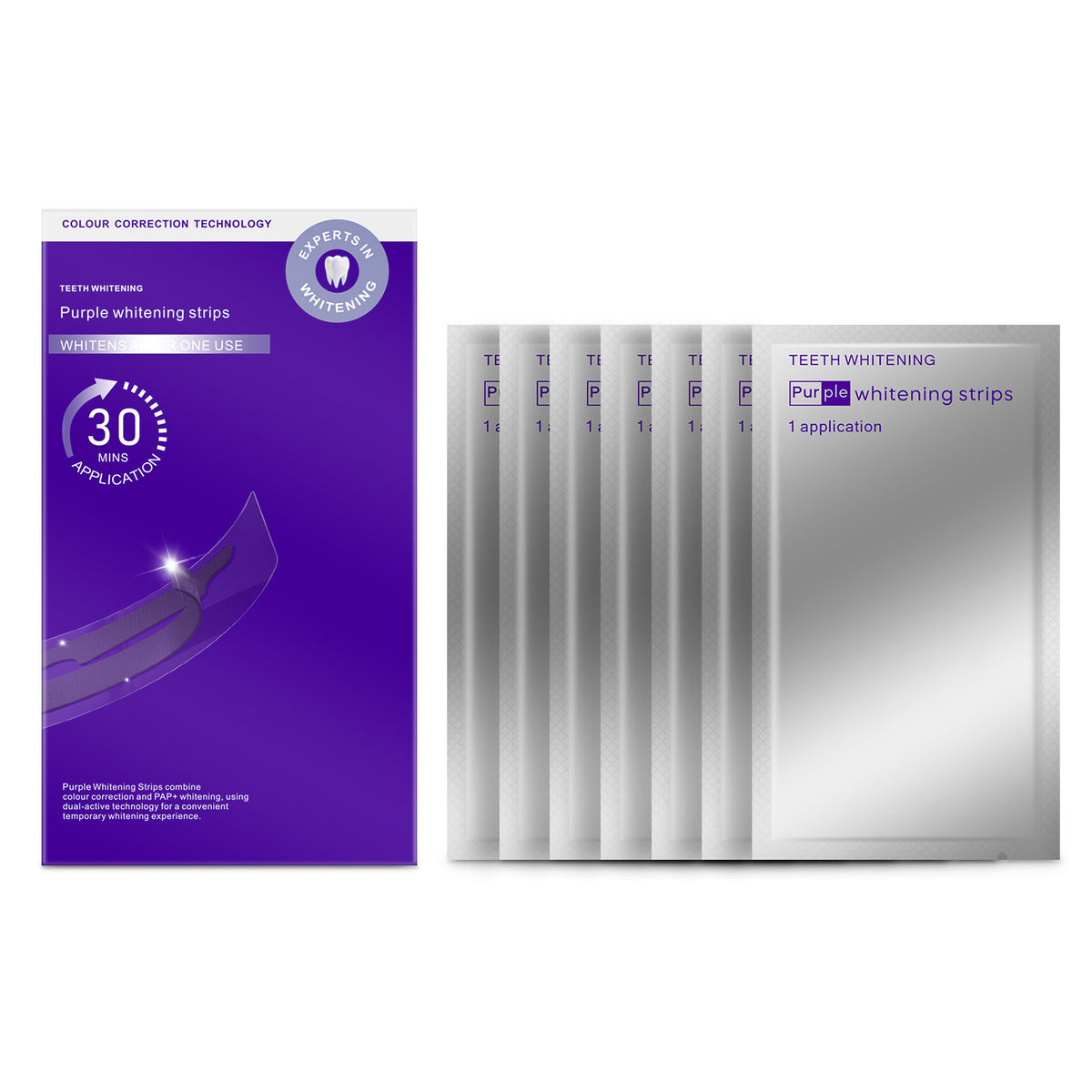 Purple & Silver Teeth Whitening Strips Mint Fresh, Easy Apply